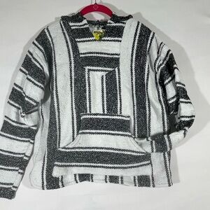 IGUANA JACK BOHO‎ MEXICAN BLANKET HOODIE UNISEX L FITS LIKE A MED BLACK/WHITE